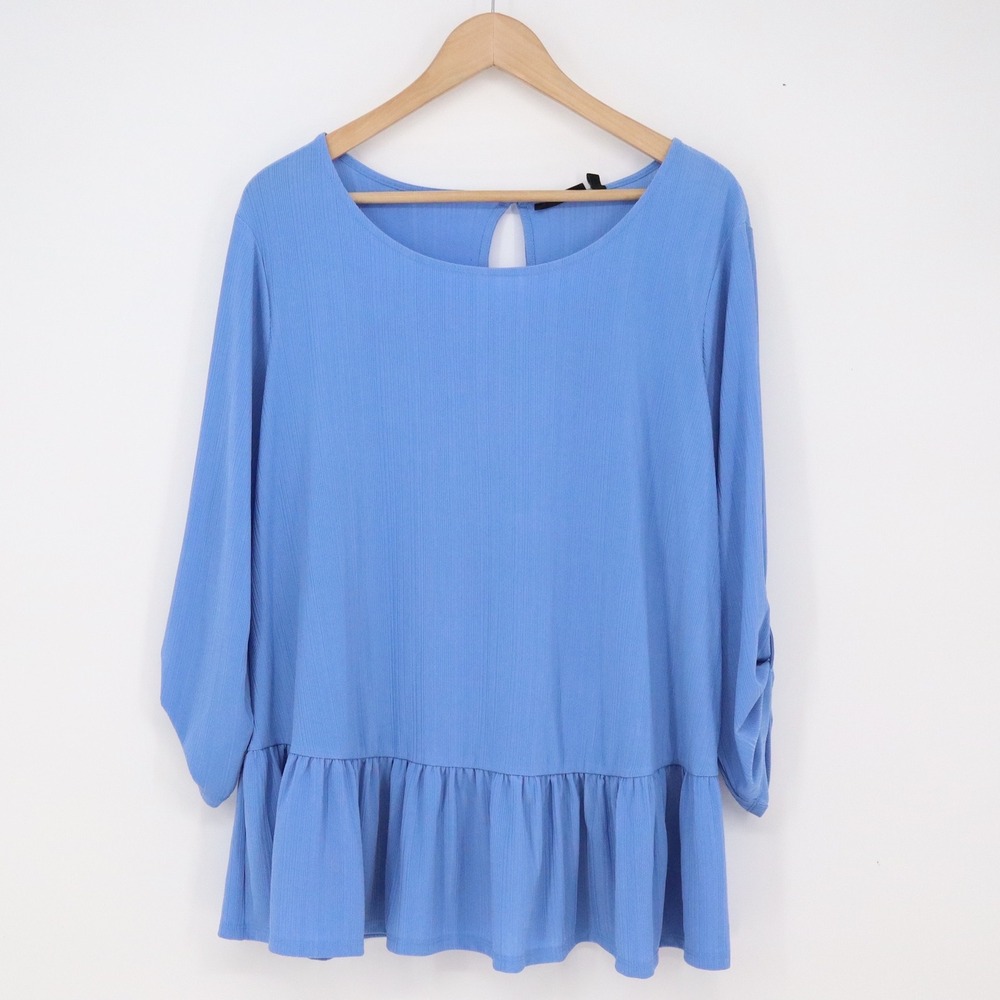 Apt. 9 Top Womens 1X Ultramarine Blue Peplum Roll-Tab Sleeve NEW